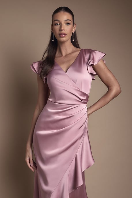 Wrap Front Frill Hem Cap Sleeve Bridesmaid Dress - Image 2
