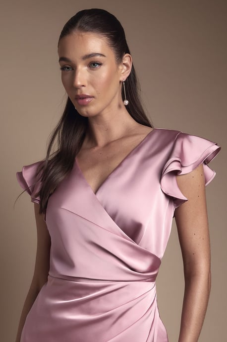 Wrap Front Frill Hem Cap Sleeve Bridesmaid Dress - Image 4