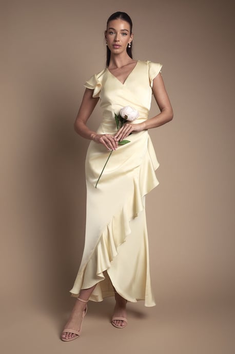 Wrap Front Frill Hem Cap Sleeve Bridesmaid Dress - Image 1
