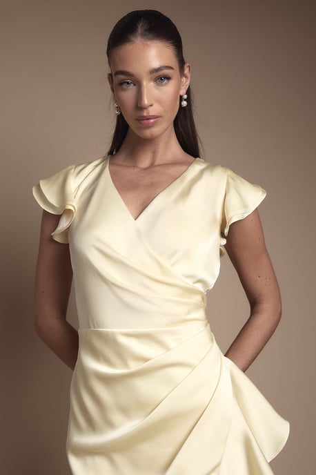 Wrap Front Frill Hem Cap Sleeve Bridesmaid Dress - Image 4