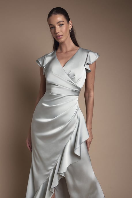 Wrap Front Frill Hem Cap Sleeve Bridesmaid Dress - Image 2