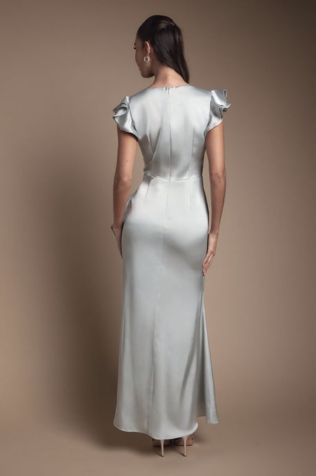 Wrap Front Frill Hem Cap Sleeve Bridesmaid Dress - Image 3