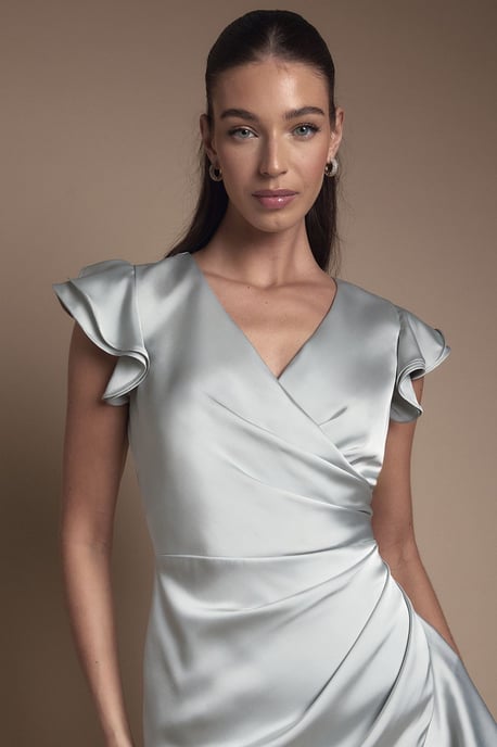 Wrap Front Frill Hem Cap Sleeve Bridesmaid Dress - Image 4