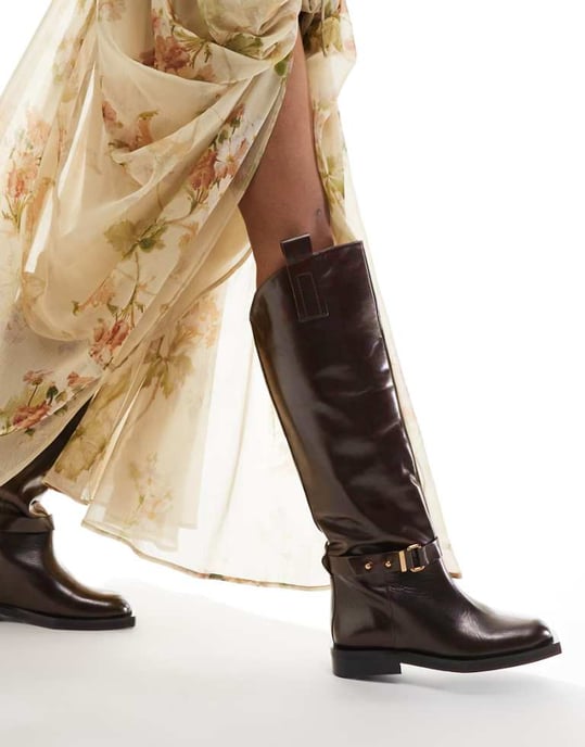 ASOS EDITION premium läder ridstövlar över knäet i brunt - Image 1
