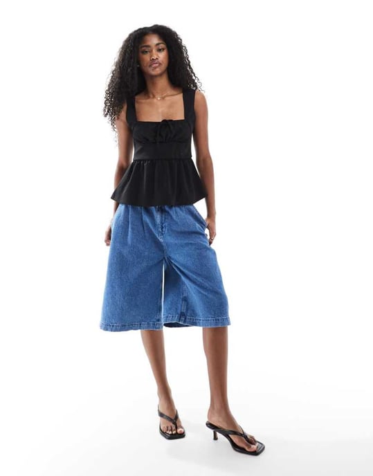 Miss Selfridge jersey milkmaid corset top in black - Image 3
