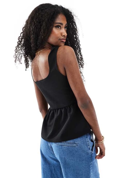 Miss Selfridge jersey milkmaid corset top in black - Image 4