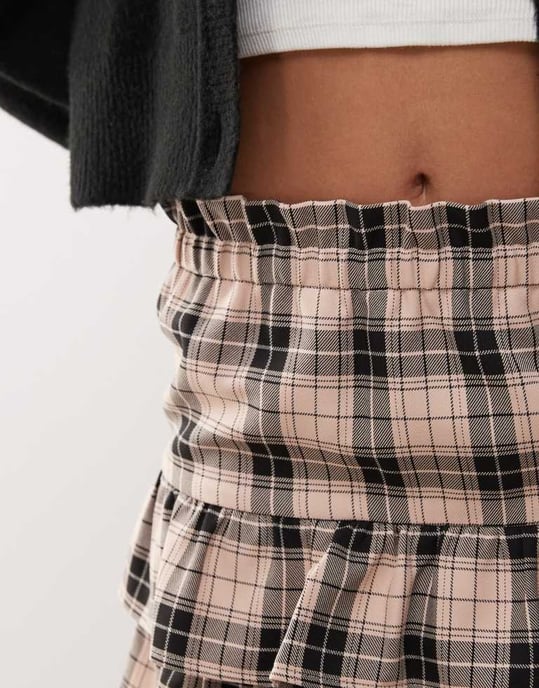 Miss Selfridge volang-minikjol i rutigt mönster - Image 3