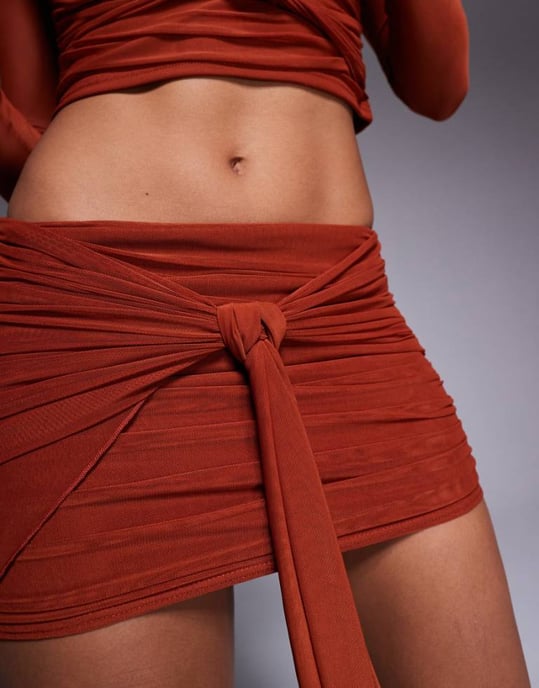 ASOS DESIGN koord mesh mini kjol med band i rostorange - Image 1