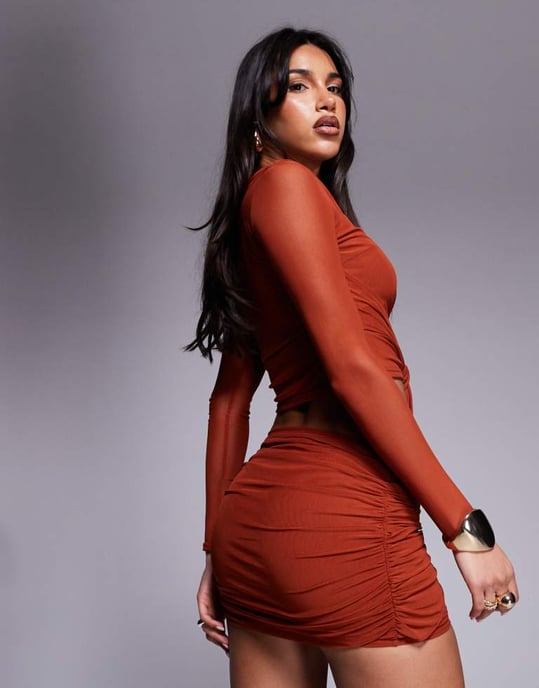 ASOS DESIGN koord mesh mini kjol med band i rostorange - Image 3