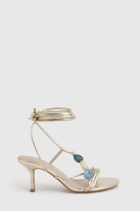 Bead Detail Asymmetric Strappy Stiletto Heels - Image 3