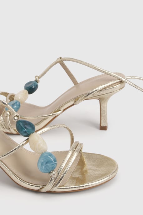 Bead Detail Asymmetric Strappy Stiletto Heels - Image 6