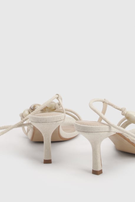 Linen Bead Detail Asymmetric Strappy Stiletto Heels - Image 4
