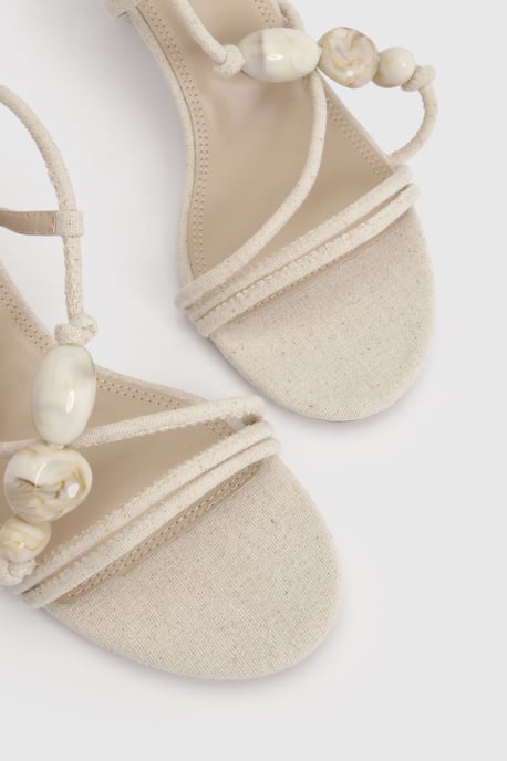 Linen Bead Detail Asymmetric Strappy Stiletto Heels - Image 5