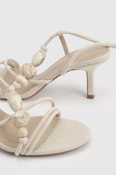 Linen Bead Detail Asymmetric Strappy Stiletto Heels - Image 6