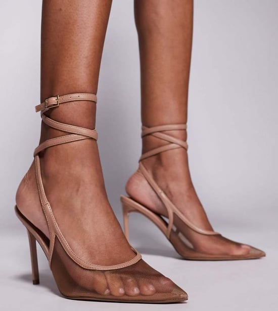 ASOS DESIGN Bred Passform Poetry meshdetalj slingback högsko i beige - Image 1