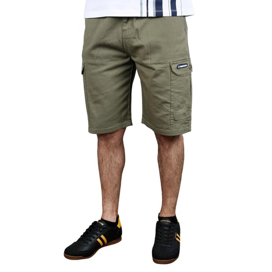 Lambretta Heren Rubberised Logo Cargo Shorts (Khaki Groen) - Image 4