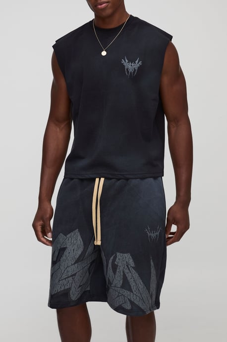 Shrunken Boxy Washed Graffiti Tank & Relaxed Shorts Set - Image 1