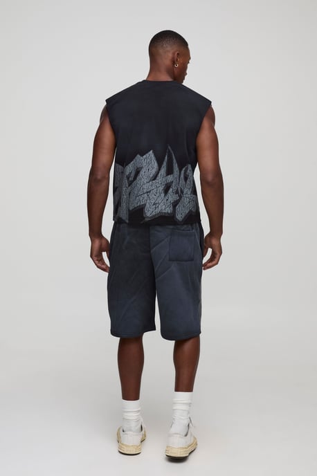 Shrunken Boxy Washed Graffiti Tank & Relaxed Shorts Set - Image 2