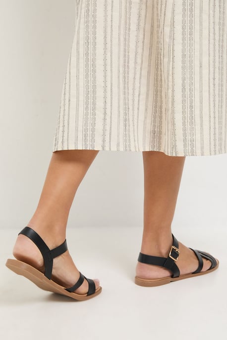 Wide Fit Axela Faux Leather Cross Strap Padded Flat Sandals - Image 3
