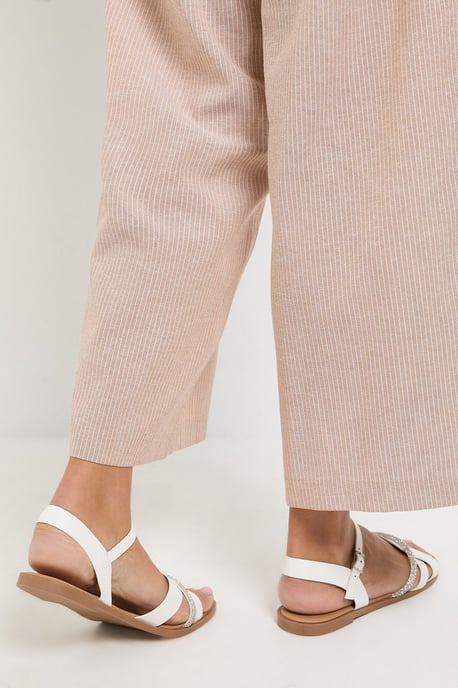 Maria Faux Leather Crossed Strap Embellished Padded Flat Sandals - Image 3