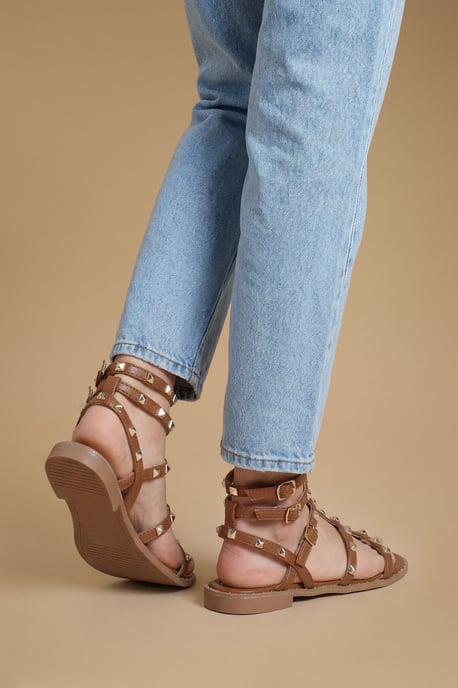 Micheala Faux Leather Studded Gladiator Flat Sandals - Image 2