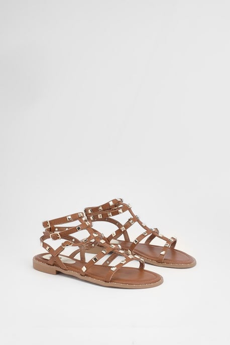 Micheala Faux Leather Studded Gladiator Flat Sandals - Image 3