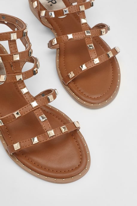 Micheala Faux Leather Studded Gladiator Flat Sandals - Image 5