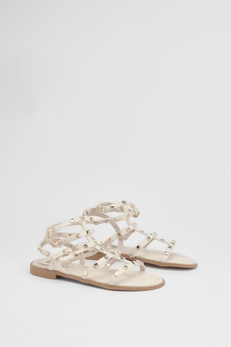 Micheala Faux Leather Studded Gladiator Flat Sandals - Image 3