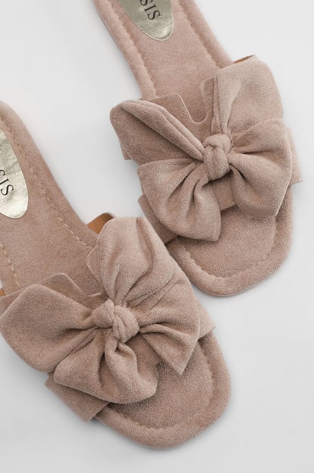 Freya Faux Suede Bow Detail Sliders - Image 3