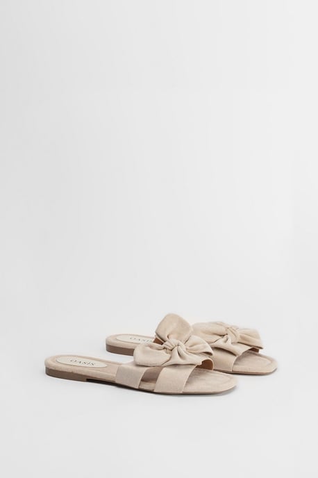 Freya Faux Suede Bow Detail Sliders - Image 1
