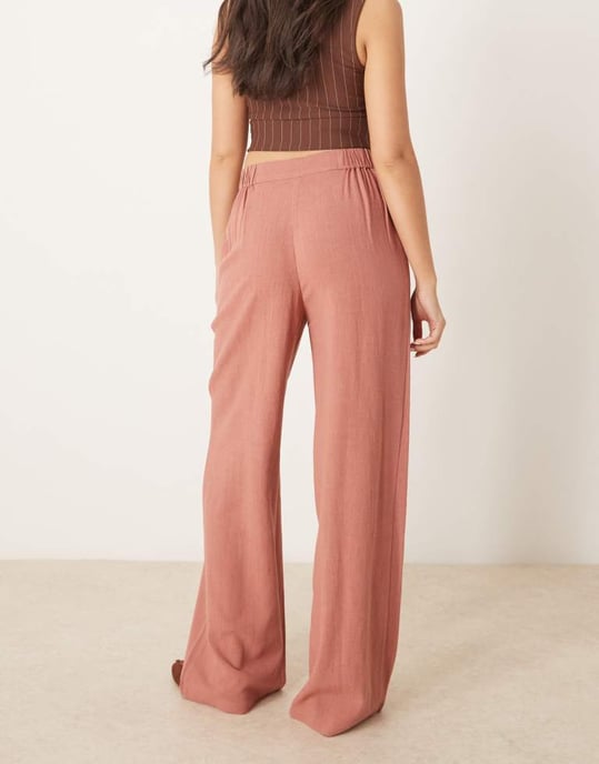 ASOS DESIGN relaxed straight leg trousers with linen in Apricot - Image 2
