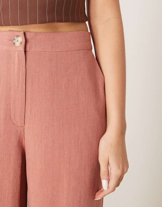 ASOS DESIGN relaxed straight leg trousers with linen in Apricot - Image 3