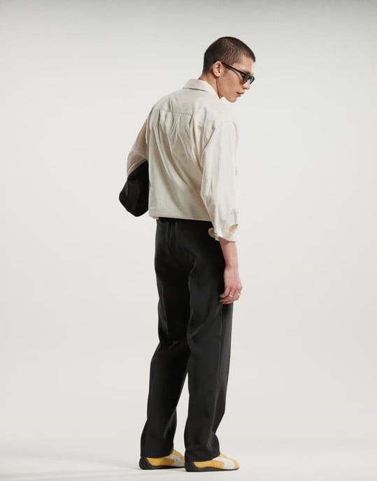 ASOS DESIGN smart co-ord ribbad rak ben i svart med elastisk midja - Image 3