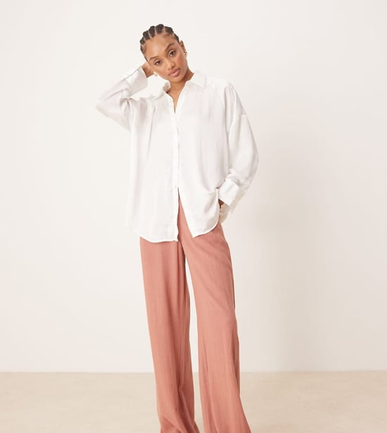 ASOS DESIGN Tall relaxed straight leg trousers with linen in Apricot - Image 1