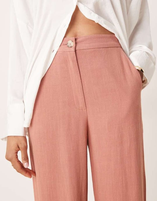ASOS DESIGN Tall relaxed straight leg trousers with linen in Apricot - Image 2