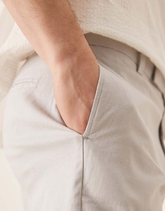 ASOS DESIGN smart tapered fit linen blend trousers in light grey with turnups - Image 4