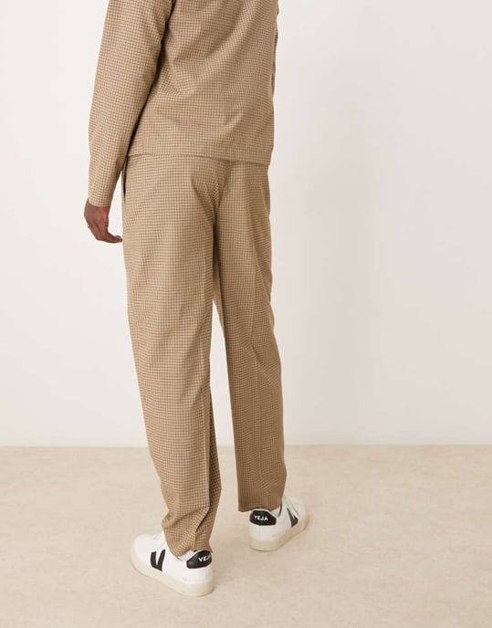 ASOS DESIGN smart co-ord oversized tapered trousers in stone micro check with elasticated waist - Image 3