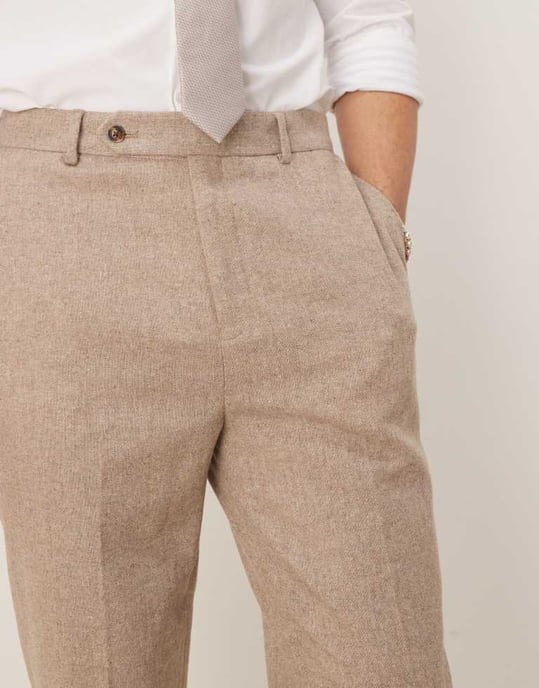 ASOS DESIGN smart tapered fit wool mix trousers in stone - Image 3