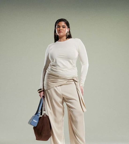 ASOS DESIGN Curve tapered byxor med inslag i stenbeige - Image 1