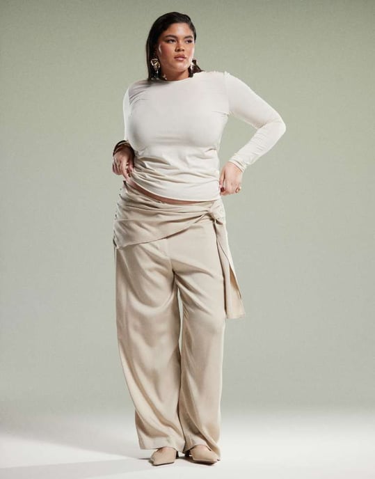 ASOS DESIGN Curve tapered byxor med inslag i stenbeige - Image 3