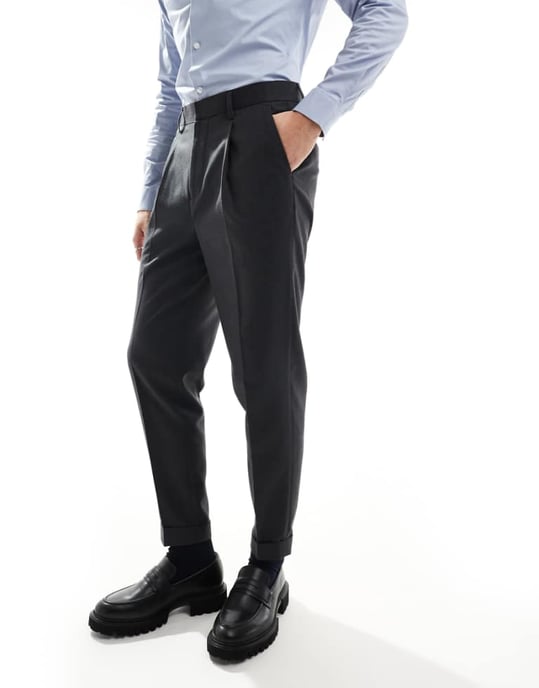 ASOS DESIGN smart tapered passformbyxor i kolgrå mikrotextur - Image 1