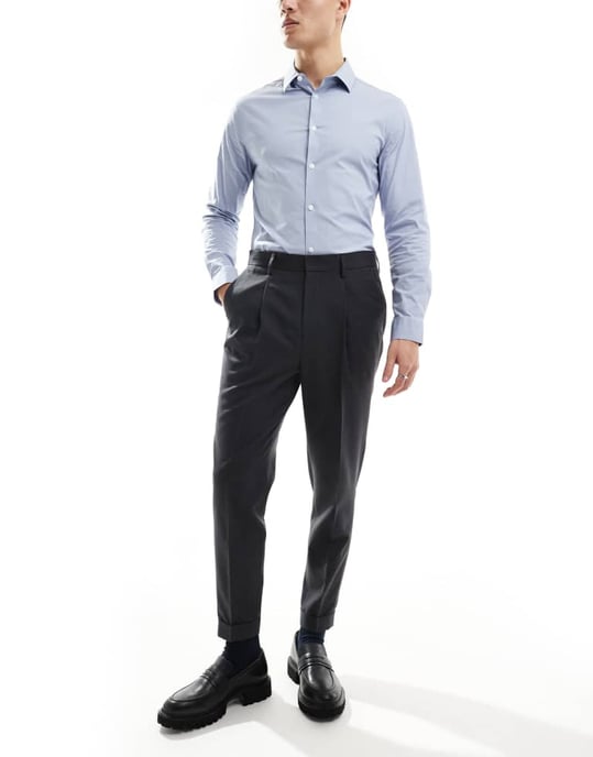 ASOS DESIGN smart tapered passformbyxor i kolgrå mikrotextur - Image 2