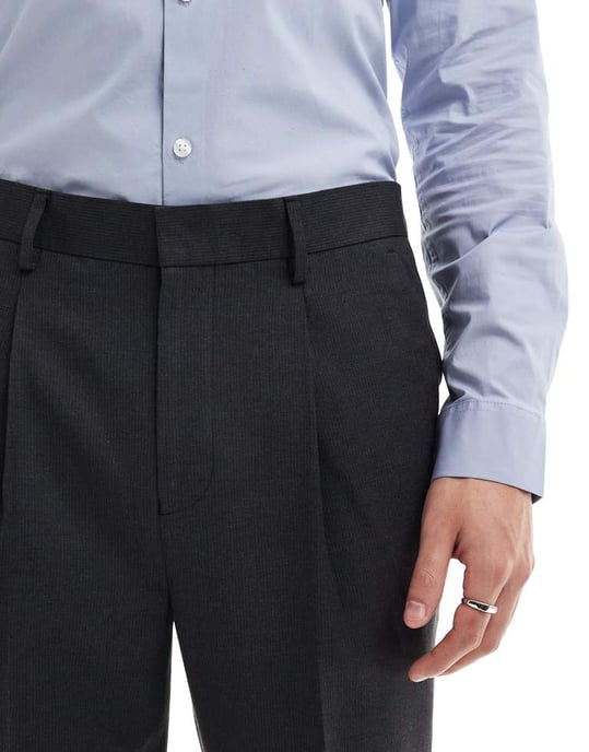 ASOS DESIGN smart tapered passformbyxor i kolgrå mikrotextur - Image 3