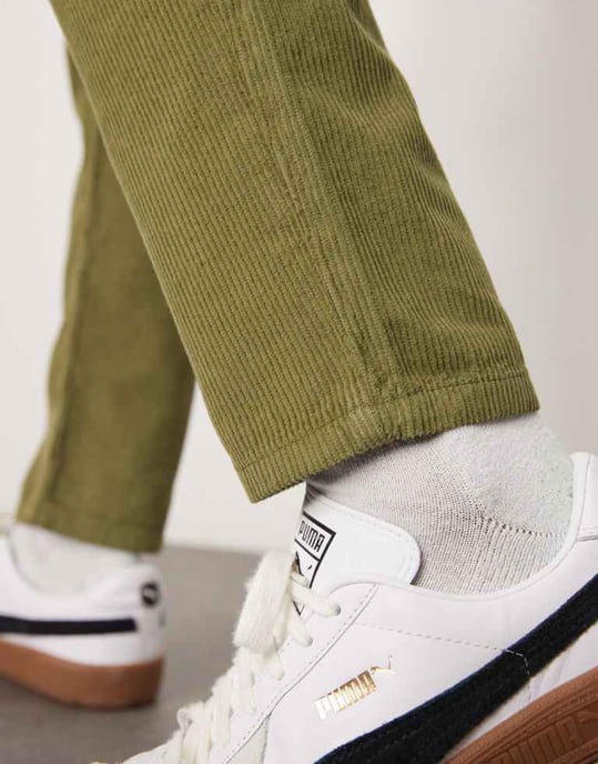 ASOS DESIGN tapered cord trousers in khaki - Image 2