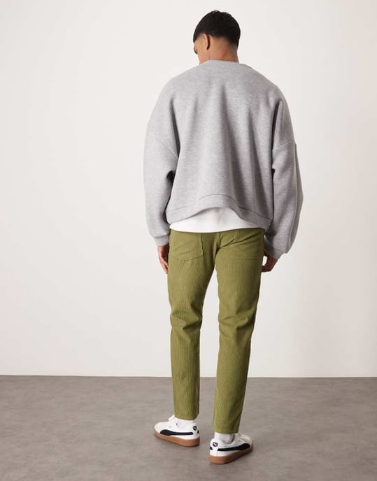 ASOS DESIGN tapered cord trousers in khaki - Image 4