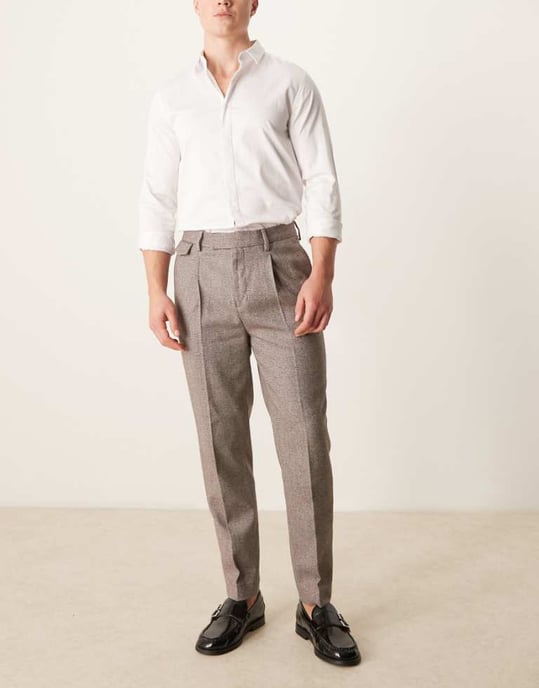 ASOS DESIGN smart tapered fit wool mix trousers with coin pocket in dark grey - Image 1
