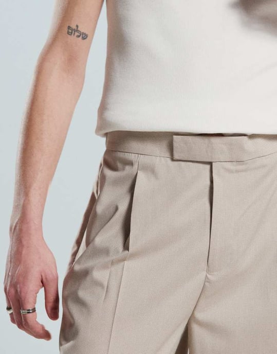 ASOS DESIGN smart co-ord oversized tapered byxor i beige mikrotålighet med elastisk midja - Image 2