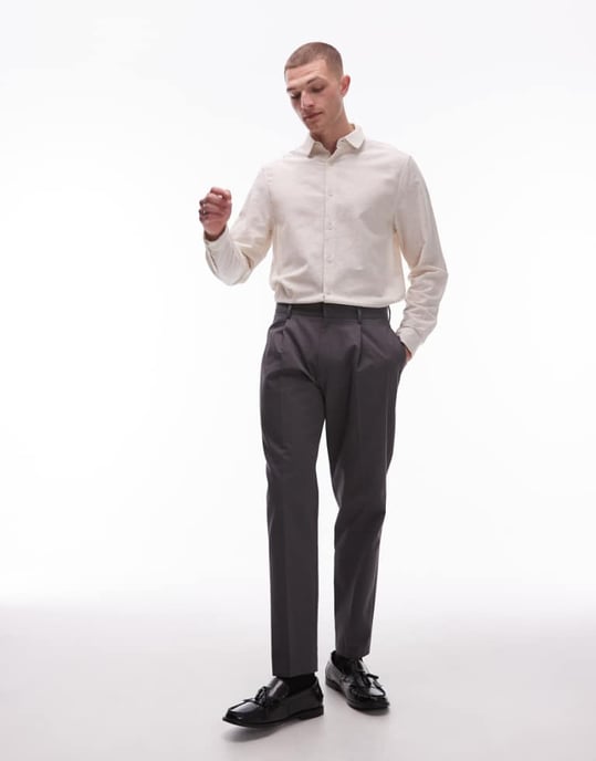 Topman smart bomullsbyxor med smal passform i kolgrå - Image 1