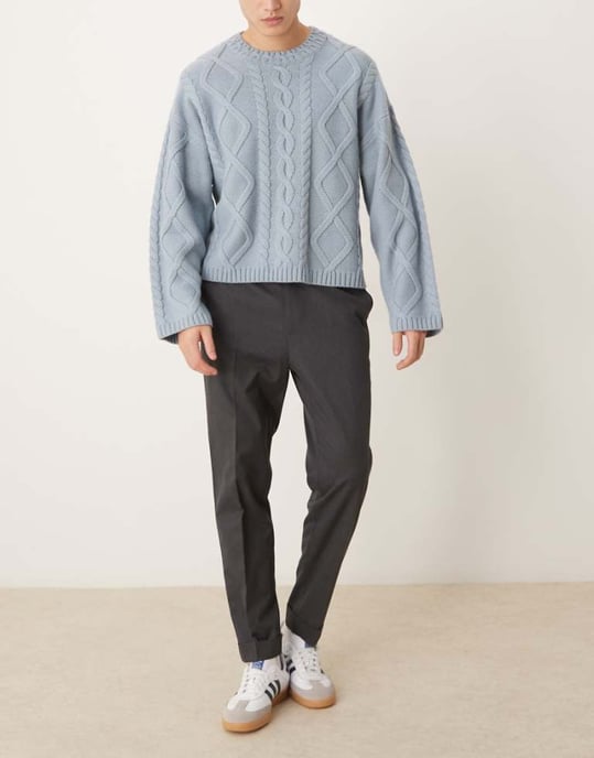 ASOS DESIGN smart tapered byxor i grått med halv elastisk midja - Image 1