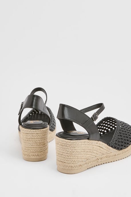 Good For The Sole: Keira Faux Leather Woven Comfort Closed Toe Espadrille Wedge Sandals - Image 3